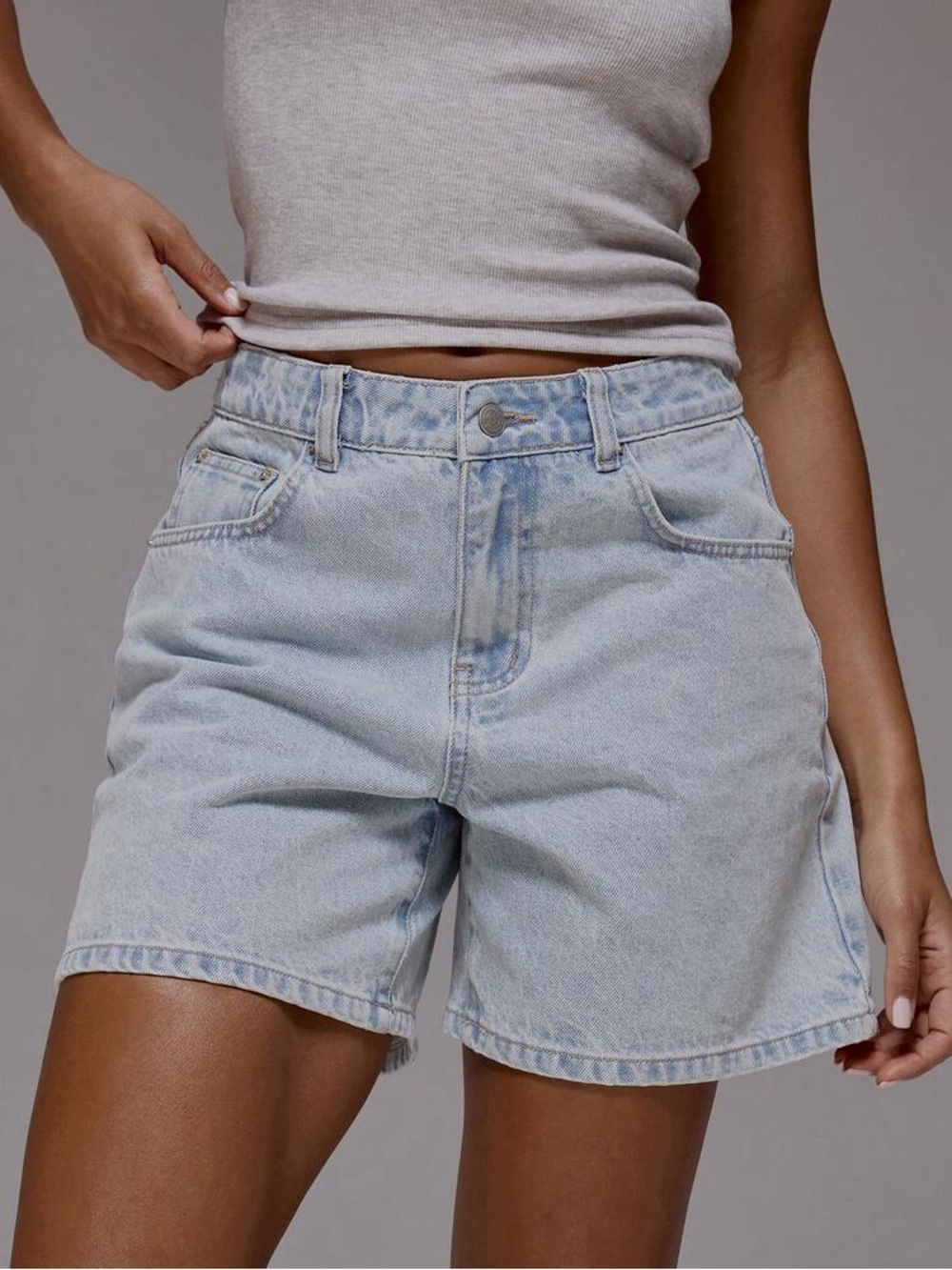 High-Rise Light Wash Denim Shorts - Light Blue